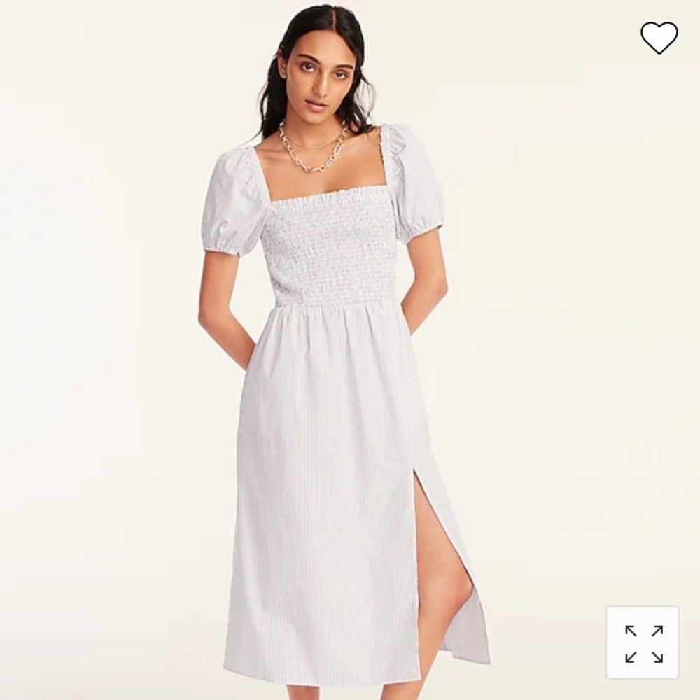 J Crew Short-sleeve Blue and White Striped Smocked Dress